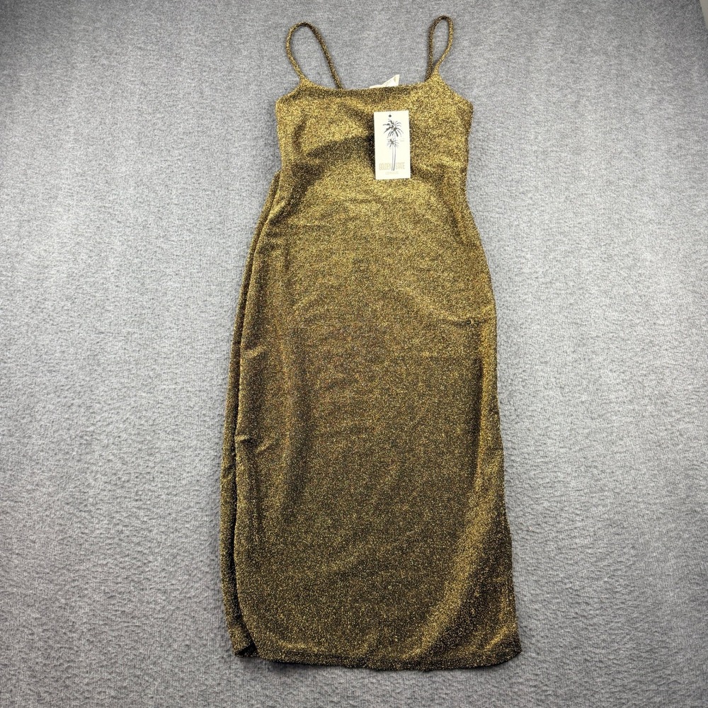 Golden State Los Angeles Women's‎ Medium Gold Lurex Shimmer Midi Dress
